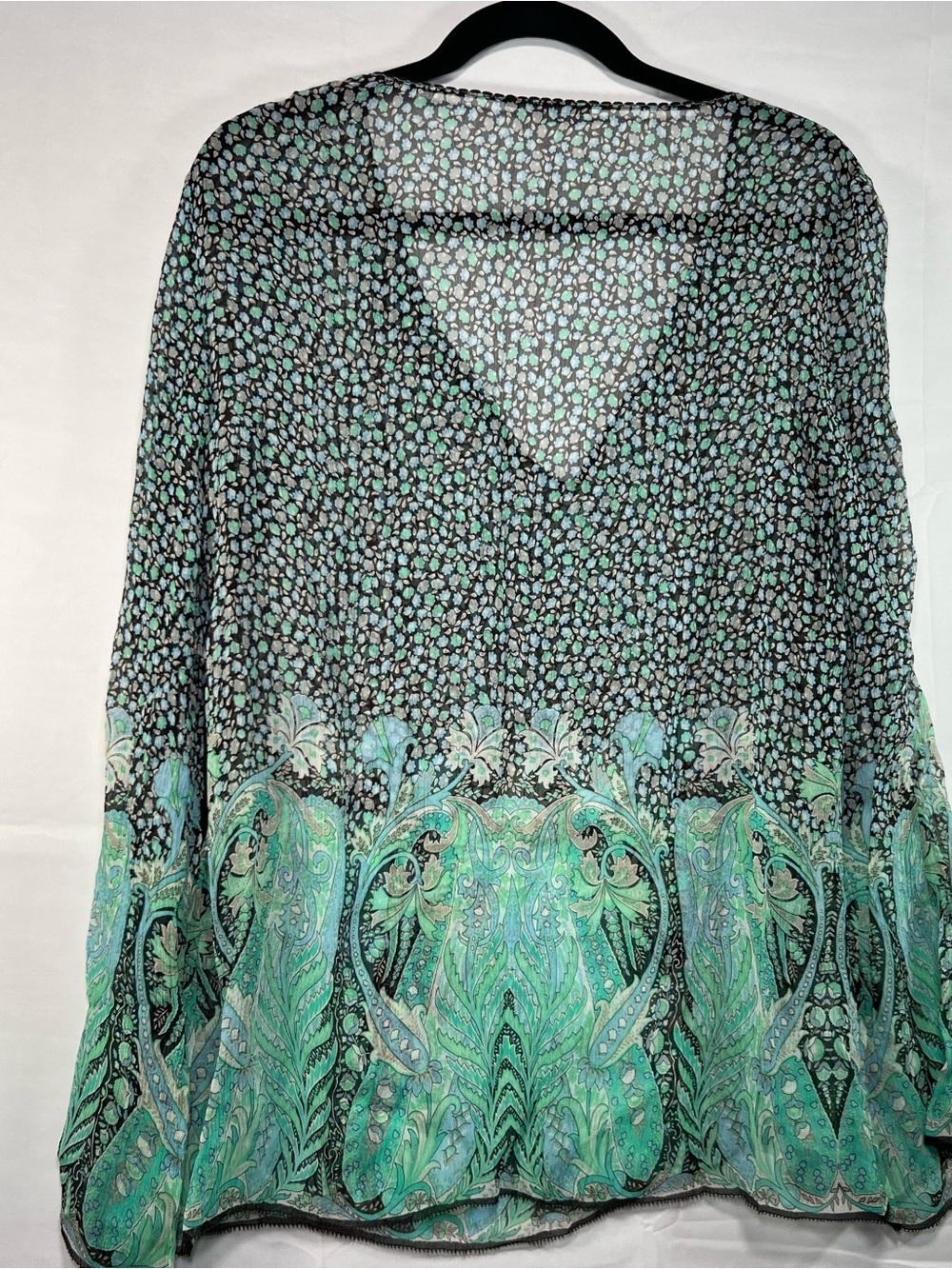 Elie Tahari Hamden Tunic Silk Sheer Paisley Floral Blouse Pool Nutmeg E04MC505 L - Picture 7 of 8